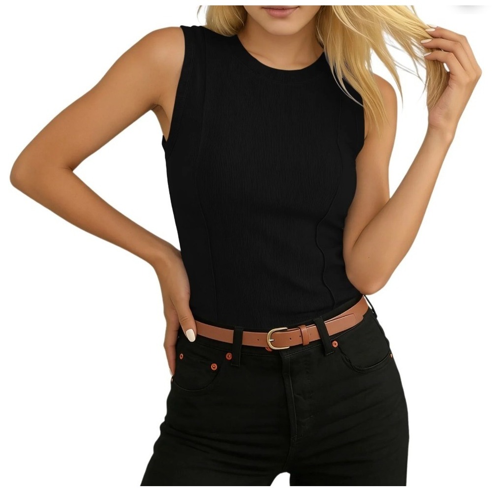 NO BOUNDARIES Black Fitted Crew Neck Stretch Rib Knit Tank Sz Jrs. XL 16/18